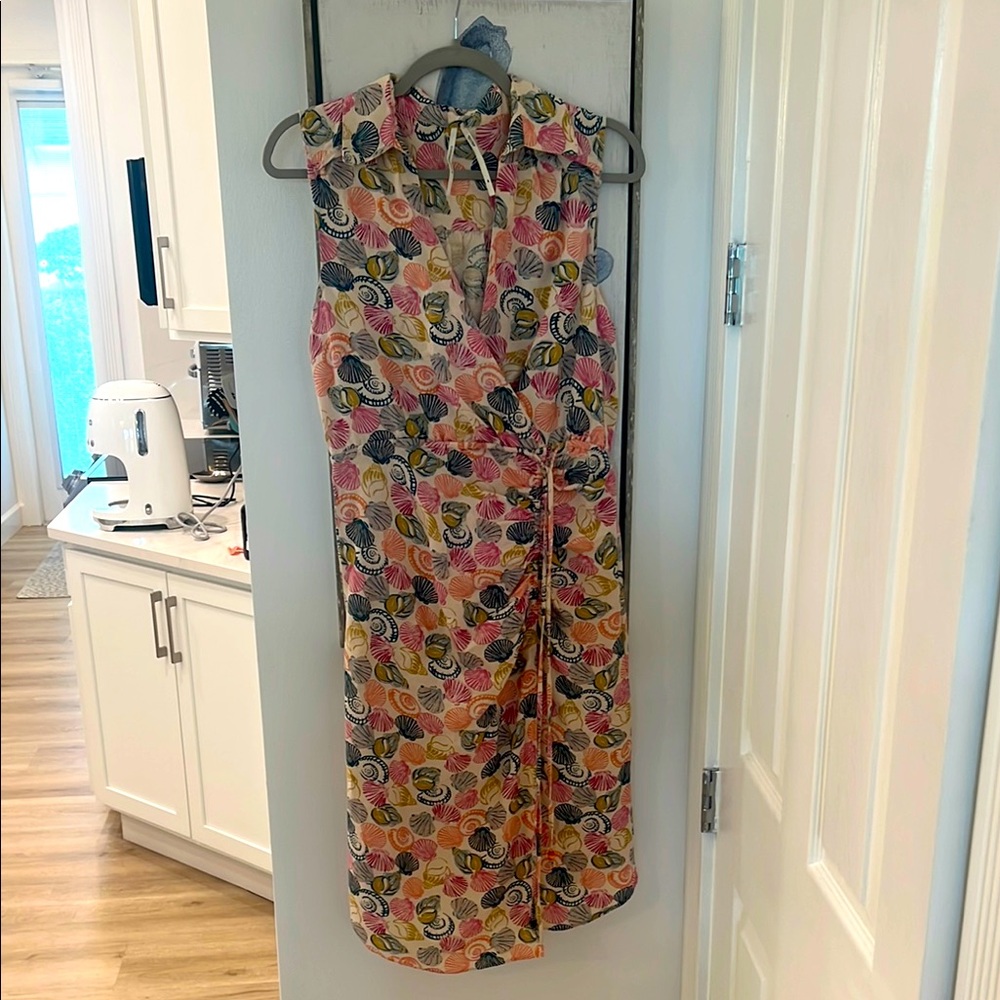 Anthropologie Multicolor Shell Pattern linen Dress with front slit